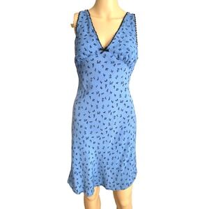 Y2K Wild Fable Babydoll Slip Dress Sz M Blue Floral Lace Fairy Bow Side Stretch